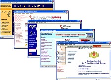 Unterschiedlich gestaltete Webauftritte der Freien Hansestadt Bremen aus dem Jahr 2004