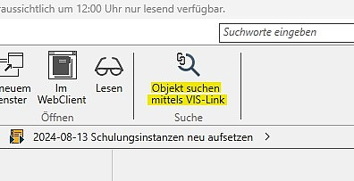Schaltfläche zur Suche mittels eines VIS-Links in VIS