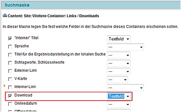 Bildschirmfoto Einbinden des Felds Download in die Suchmaske