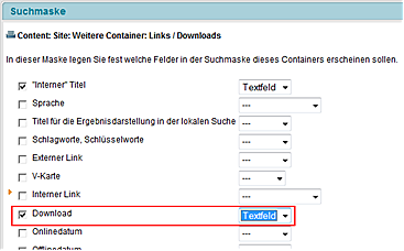 Bildschirmfoto Einbinden des Felds Download in die Suchmaske